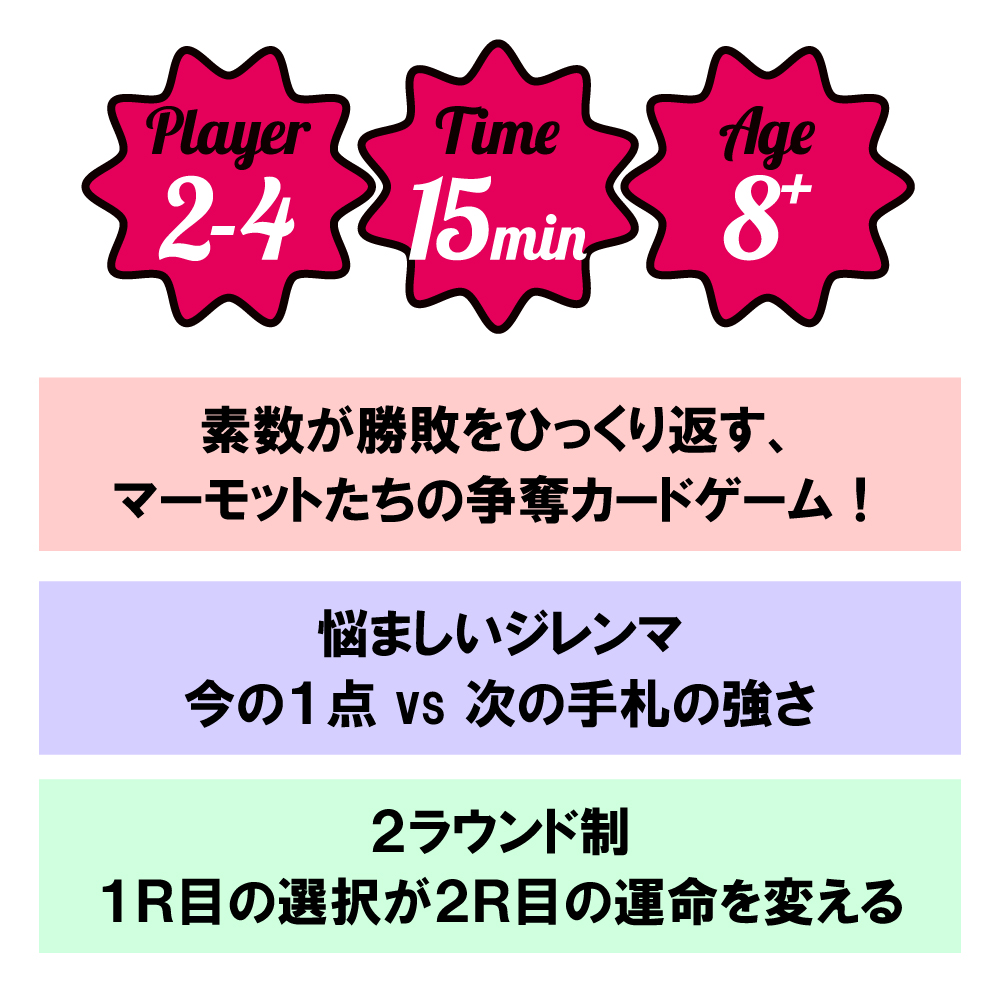 プレイ人数2-4人 プレイ時間15分 対象年齢8歳以上